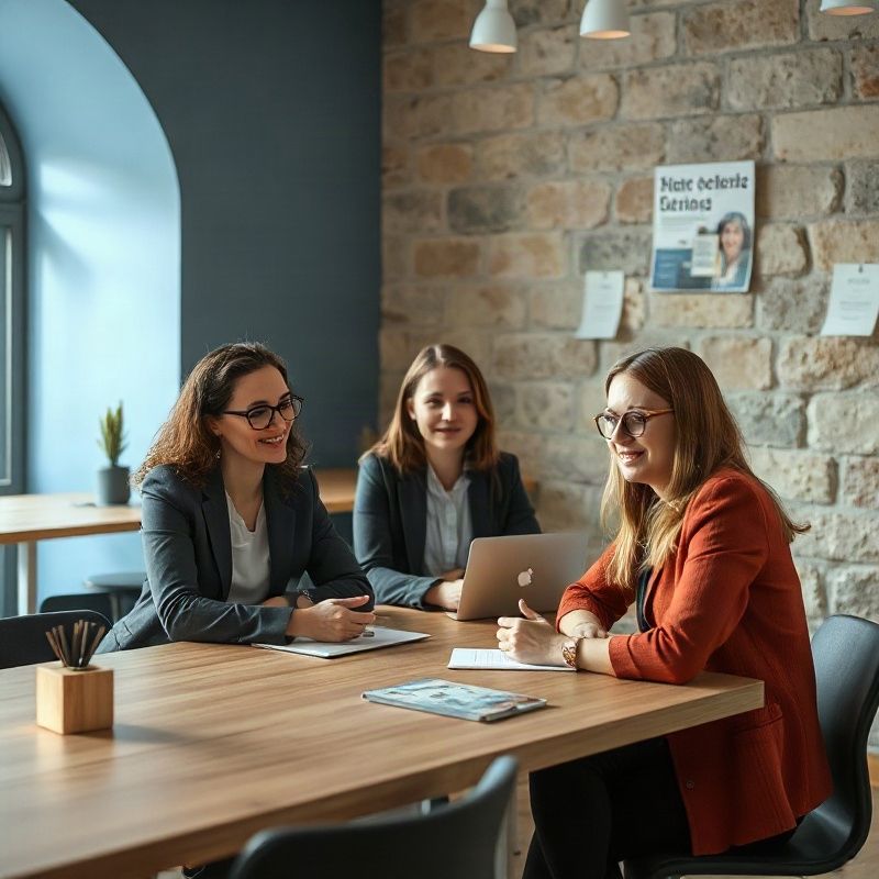 Jovens profissionais portugueses num espaço de co-working moderno em Coimbra
